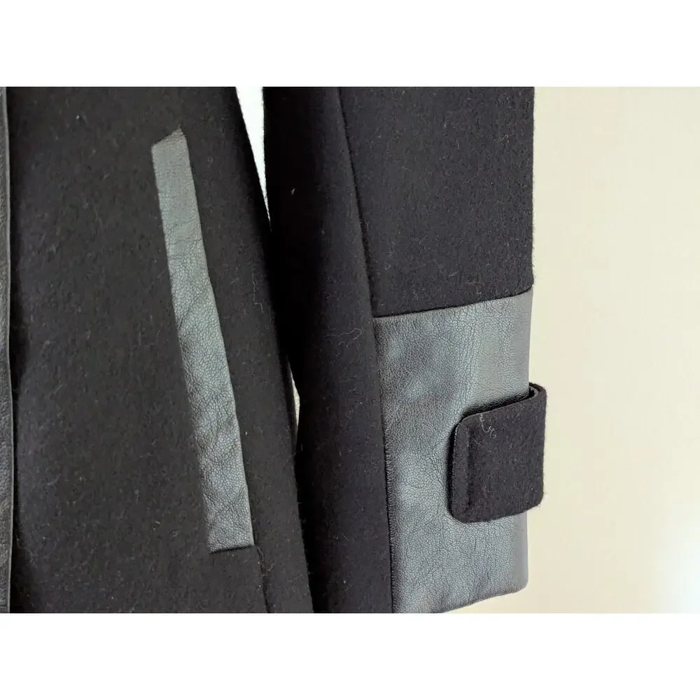 Via Spiga Wool Faux Fur Asymmetrical Full Zip Black Long Coat Jacket Sz 2 - Picture 5 of 11